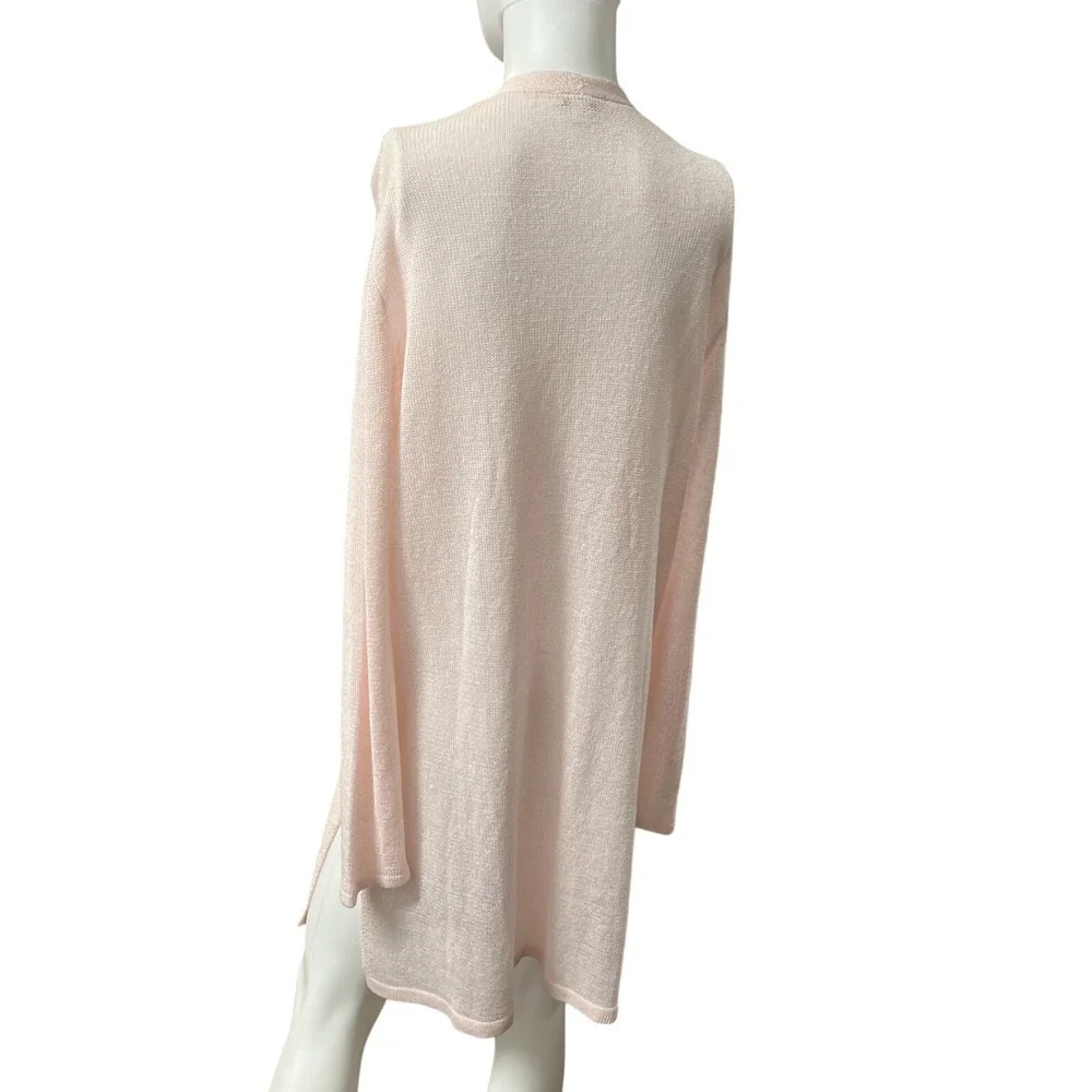 J Jill Cardigan Pink Linen Blend Duster Open Front Size L Open Knit Lightweight